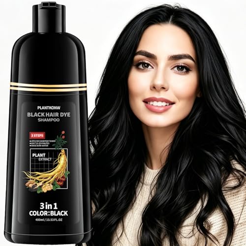 Black Hair Dye Shampoo - 3 in 1 Semi-Permanent Color for Gray Coverage