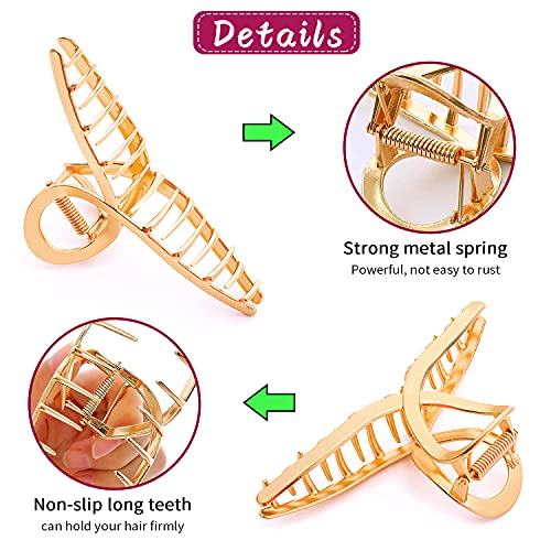 AIBEE Metallic Large Hair Claw Clips - 4 Pack Non-Slip Heavy Duty Hairpins for Thick and Thin Hair, Fashionable Hair Accessories