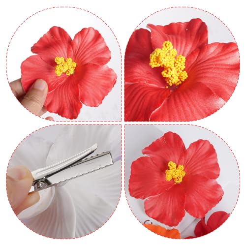 Hawaiian Flower Hair Clips - 4 Pcs Plumeria & Hibiscus, 3.5 Inch