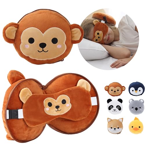 Kids Travel Pillow Set with Eye Mask - Monkey Design