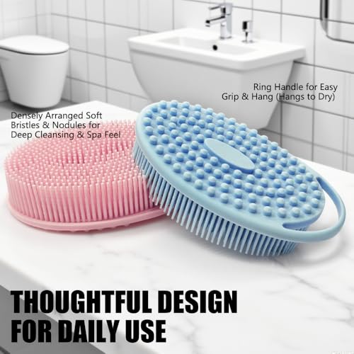 Silicone Body Scrubber - Dual-Sided Exfoliating Bath Brush for All Skin Types