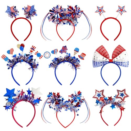 9-Pack 4th of July Headbands for Independence Day Party Accessories