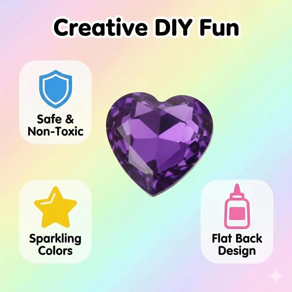 Acrylic Diamond Jewels - 128 Pcs 1-Inch Flat Back Gems for Crafts | Colorful DIY Treasure Chest Fillers with Adhesive Dots