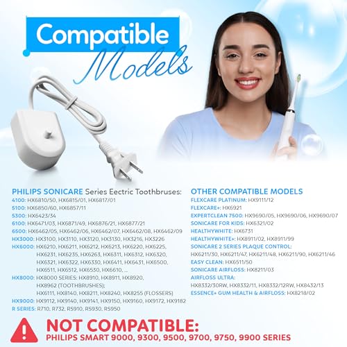 Philips Sonicare Toothbrush Charger Base - Compatible with 6100, 4100, 5100, 5300, 6500, 9000 Series - Pack of 2