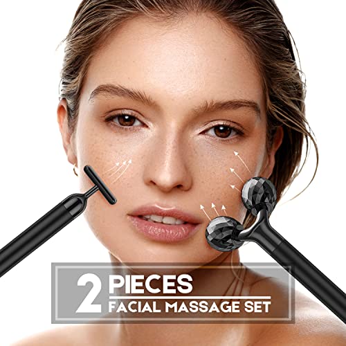 2-in-1 Electric Face Massager Kit with 3D Roller & T-Shape Tool