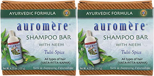 Auromere Ayurvedic Neem & Tulsi Shampoo Bar - All-in-One Soap, 2 Pack