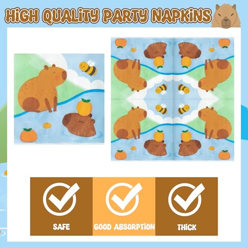 Capybara Party Supplies Set – 24 Plates, Napkins & Forks