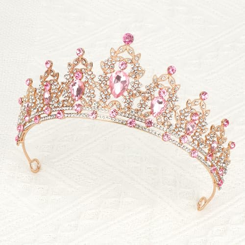 Pink Rhinestone Tiara Baroque Style Queen Crown Headband - Adult Party Wedding
