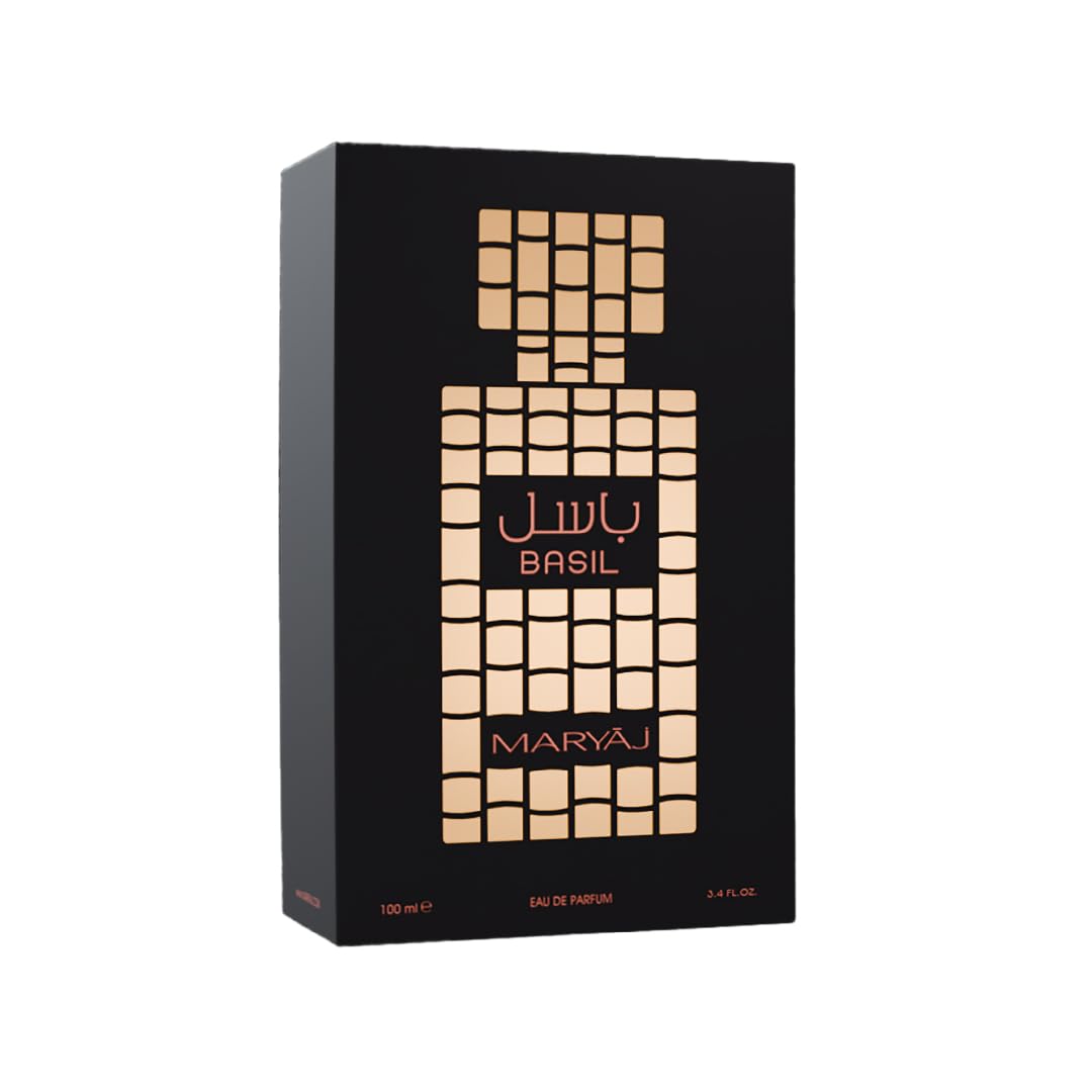 Maryaj Basil - Long Lasting Perfume for Men and Women - Musk Cologne for Men and Women - Bergamot, Elemi, Amber Fragrances - Eau de Parfum - 3.4 oz.