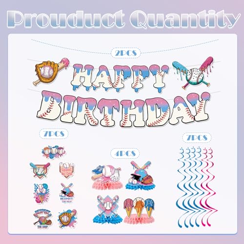 Baseball Ice Cream Drip Birthday Party Decorations Set