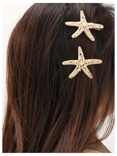Gold Starfish Hair Clips Set - Beaded Summer Hair Accessories