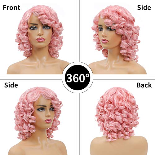 Pink Curly Wig for Women - Short Bouncy Afro Style with Bangs - Cosplay & Party Costume