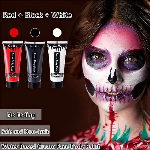 Go Ho Halloween Face Body Paint Kit White Black Red (7.1oz each) Washable
