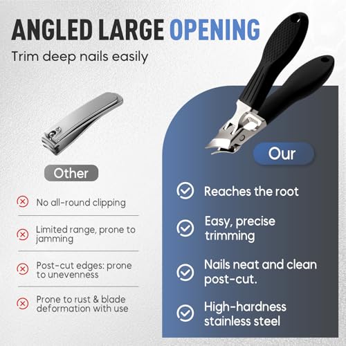 YAWOTA 3-Piece Wide Jaw Anti-Splash Nail Clipper Set for Thick Nails