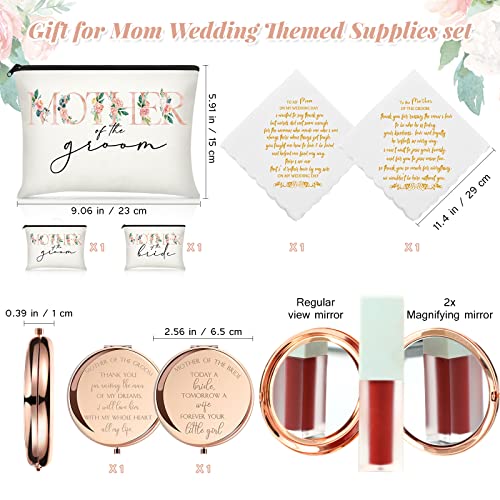 Coume Wedding Gift Set for Mother of Bride & Groom - 6 Pieces with Cosmetic Bags, Makeup Mirror & Handkerchiefs