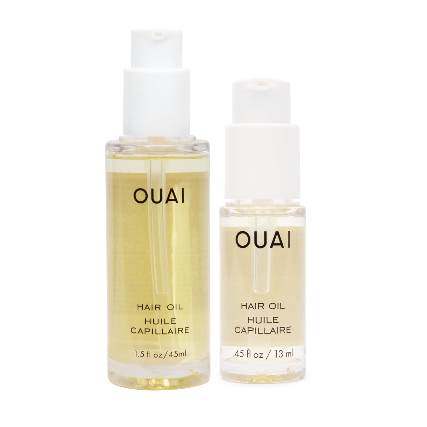 OUAI Hair Oil Bundle - Frizz Control Heat Protectant Oil - Adds Shine & Smooths Split Ends | Color Safe, 2 Count (0.45 Oz/1.5 Oz)