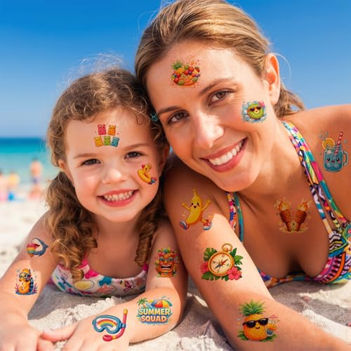 JCFIRE Summer Temporary Tattoos for Kids & Adults - Waterproof Party Favors