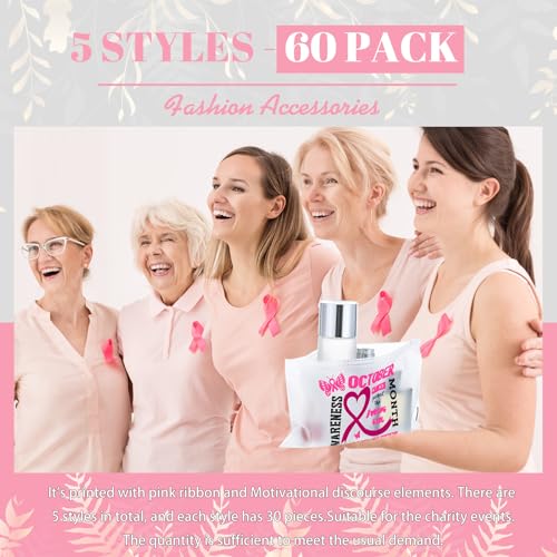 Aliceset 60 Pcs Breast Cancer Awareness Pink Ribbon Makeup Bags - Set of 5 Styles