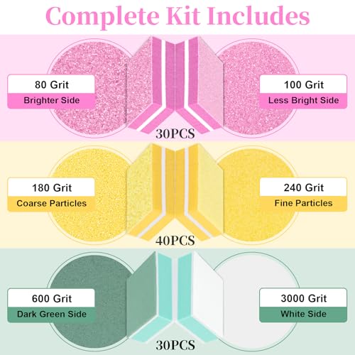RAQEHO 100 Mini Nail Buffer Block Full Set 80/100 & 180/240 & 600/3000 Grits - Travel Buffing Kit