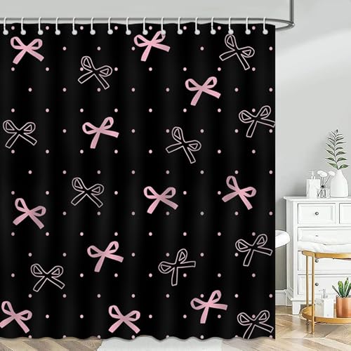Pink Bow Shower Curtain - Waterproof Polyester, 72x72 Inch