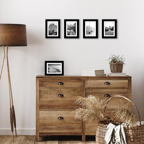 Americanflat Black 5x7 Picture Frame Set, 5-Pack - Matted for 4x6 Photos