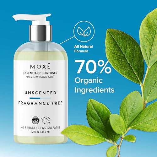 MOXE All Natural Hand Wash, Unscented 12oz - Gentle Formula for Sensitive Skin
