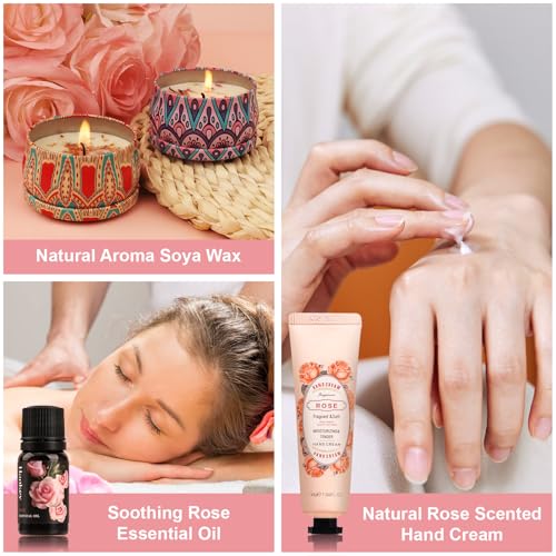 Oukuok Rose-Themed 9-Piece Pamper Spa Gift Set – Thank You Gifts for Women