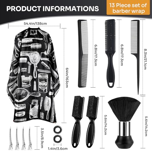Professional Barber Cape 13Pcs Set with Neck Duster & Accessories 63" x 55"
