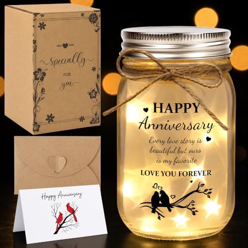 Cardinal Couple Anniversary Mason Jar LED Light - Romantic Gift