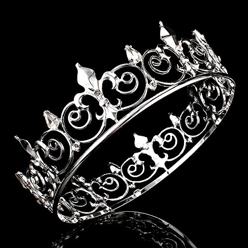 AOPRIE Silver King & Queen Tiara and Crown Set - Crystal Hair Accessories for Weddings, Proms, and Parties