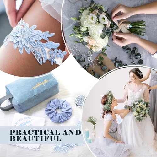 Hanaive Wedding Gift Set for Bride - Blue Cosmetic Bag Handkerchief Garter Mirror Charm
