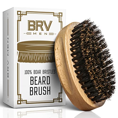 BRV MEN Beard Brush with First-Cut Boar Bristles and Beechwood Handle
