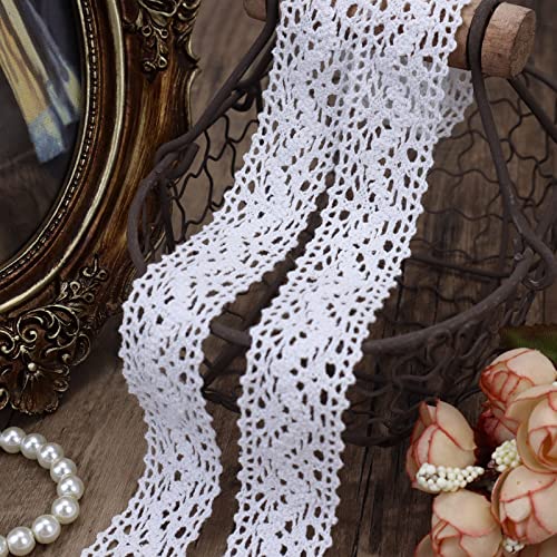 White Cotton Lace Trim - 12 Yards, 1.1 Inch Wide for Crafts & Decorations