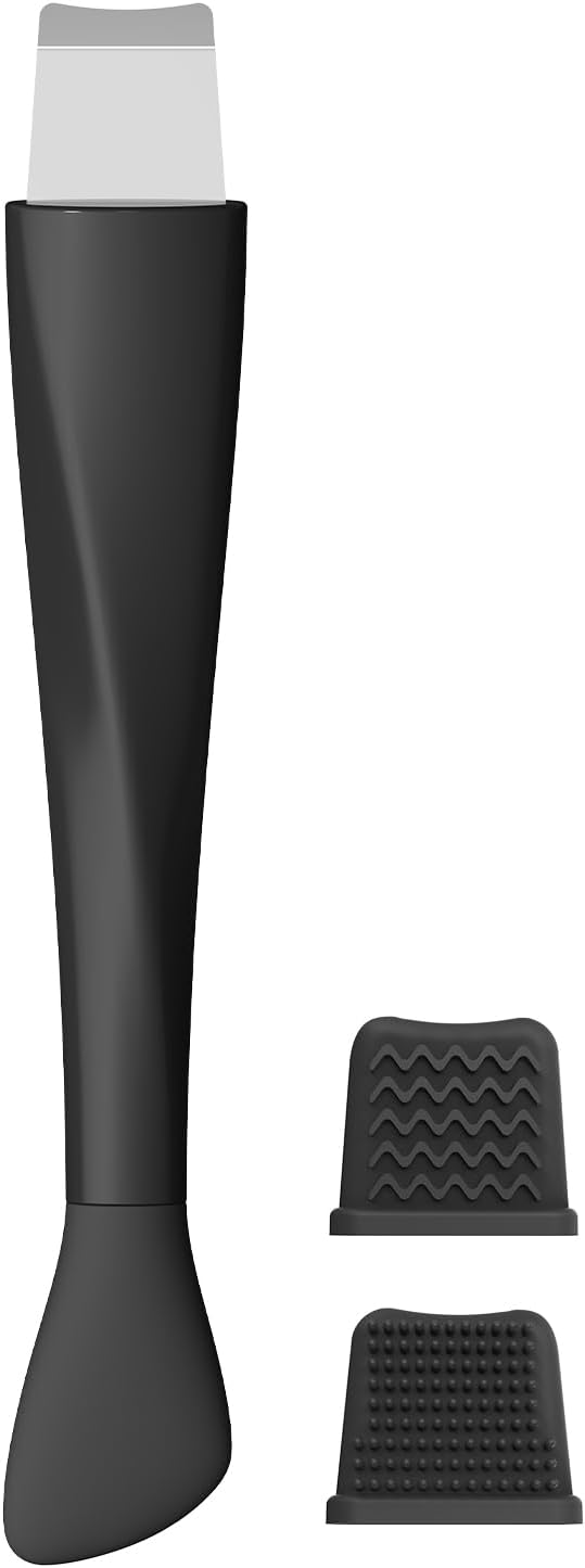 Blackhead Remover Tool - Stainless Steel Face Scraper & Skin Scrubber | 3-in-1 Deep Cleansing Tool with Mask Applicator & 2 Silicone Heads (Black)