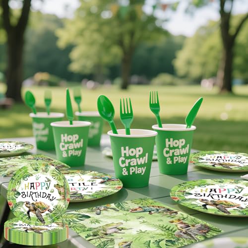 Reptile Theme Party Supplies Set for 24 - Plates, Napkins & Forks