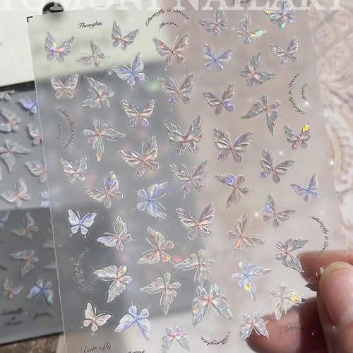 3D Aurora Butterfly Nail Art Stickers - 6 Sheets Self-Adhesive