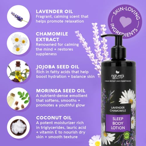 Nature's Beauty Lavender Chamomile Sleep Body Lotion 16oz - Moisturizer for Dry Skin, Shea & Jojoba Oils, Nighttime Relaxation