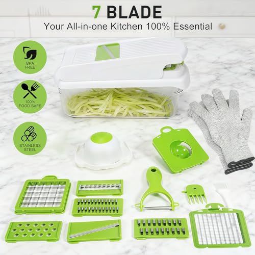 Adjustable Mandoline Slicer with 7 Stainless Steel Blades
