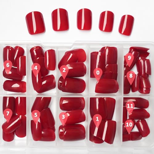 Bellelfin Short Red Square Press-On Nails Kit 120Pcs with Glue & Tools