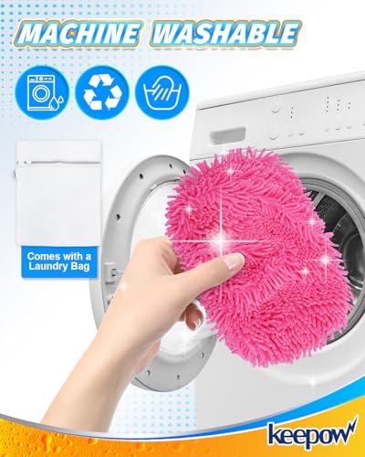 KEEPOW 4-Pack Pink Chenille Mop Pads for Swiffer Sweeper