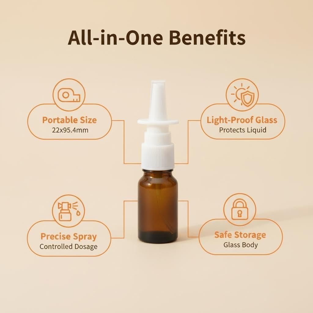4PCS 10ML/0.34 Ounce Empty Brown Glass Spray Nasal Bottle Container
