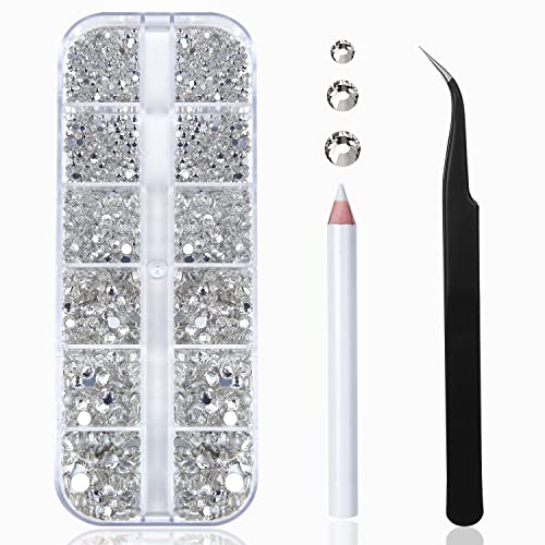 HUETFAT Crystal Clear Nail Art Rhinestones Kit 2400pcs with Storage Organizer & Tools
