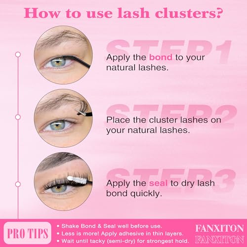 FANXITON DIY Individual Eyelash Extension Kit, Thick Volume Lash Clusters 40D+50D D Curvature, 280 Pieces Thin Band Cluster Lashes with Bond and Seal Tweezers