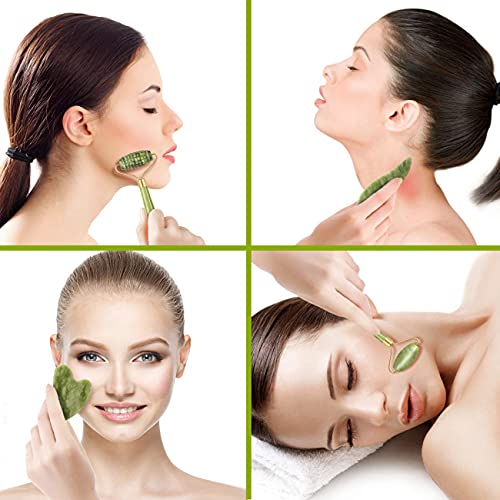 Charmonic 4-Piece Natural Jade Roller and Gua Sha Facial Massage Set