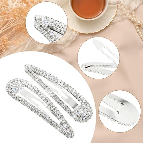 WLLHYF Silver Rhinestone Hair Clips 2Pcs Bling Crystal French Barrettes for Women & Girls