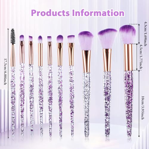 10 PCS Purple Crystal Glitter Makeup Brush Set for Professionals