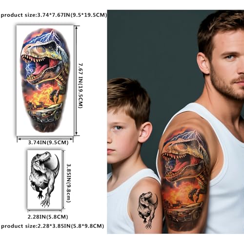 Yazhiji Dinosaur Temporary Tattoos for Kids & Adults - Large Variety, 77 Sheets, Safe & Waterproof