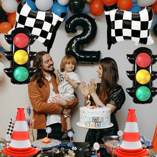Race Car Birthday Party Decorations Set - 10 Foil Balloons & Traffic Cones