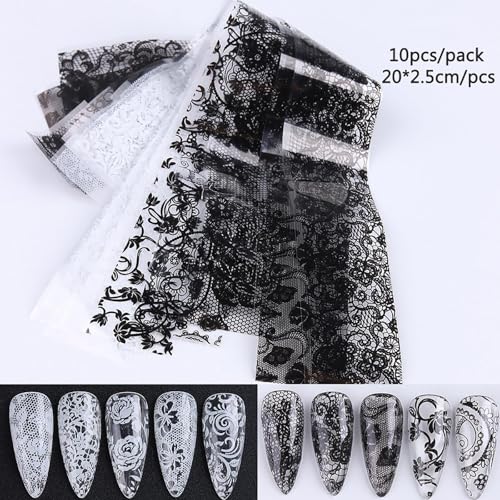 10 Sheets Lace Nail Foil Stickers - Starry Sky Design for Nail Art