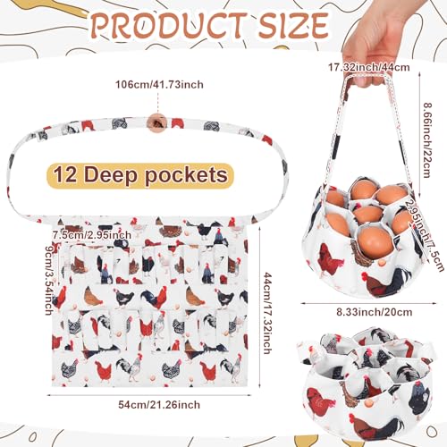 Egg Collecting Apron with Basket - 12 Pouches for Fresh Eggs